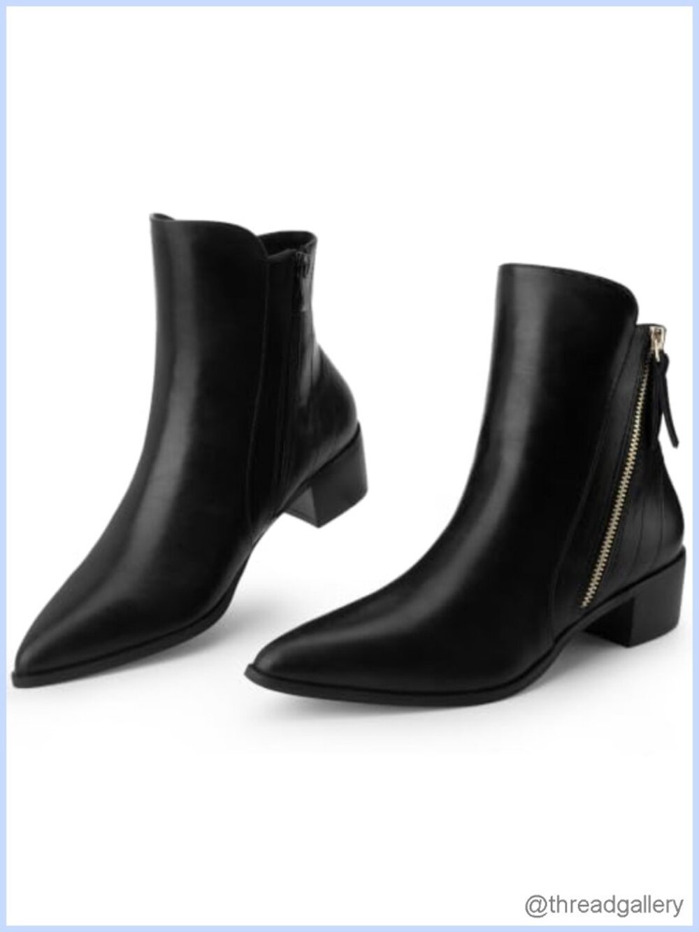 Faux Leather Pointy Toe Block Heel Ankle Booties Double Zip